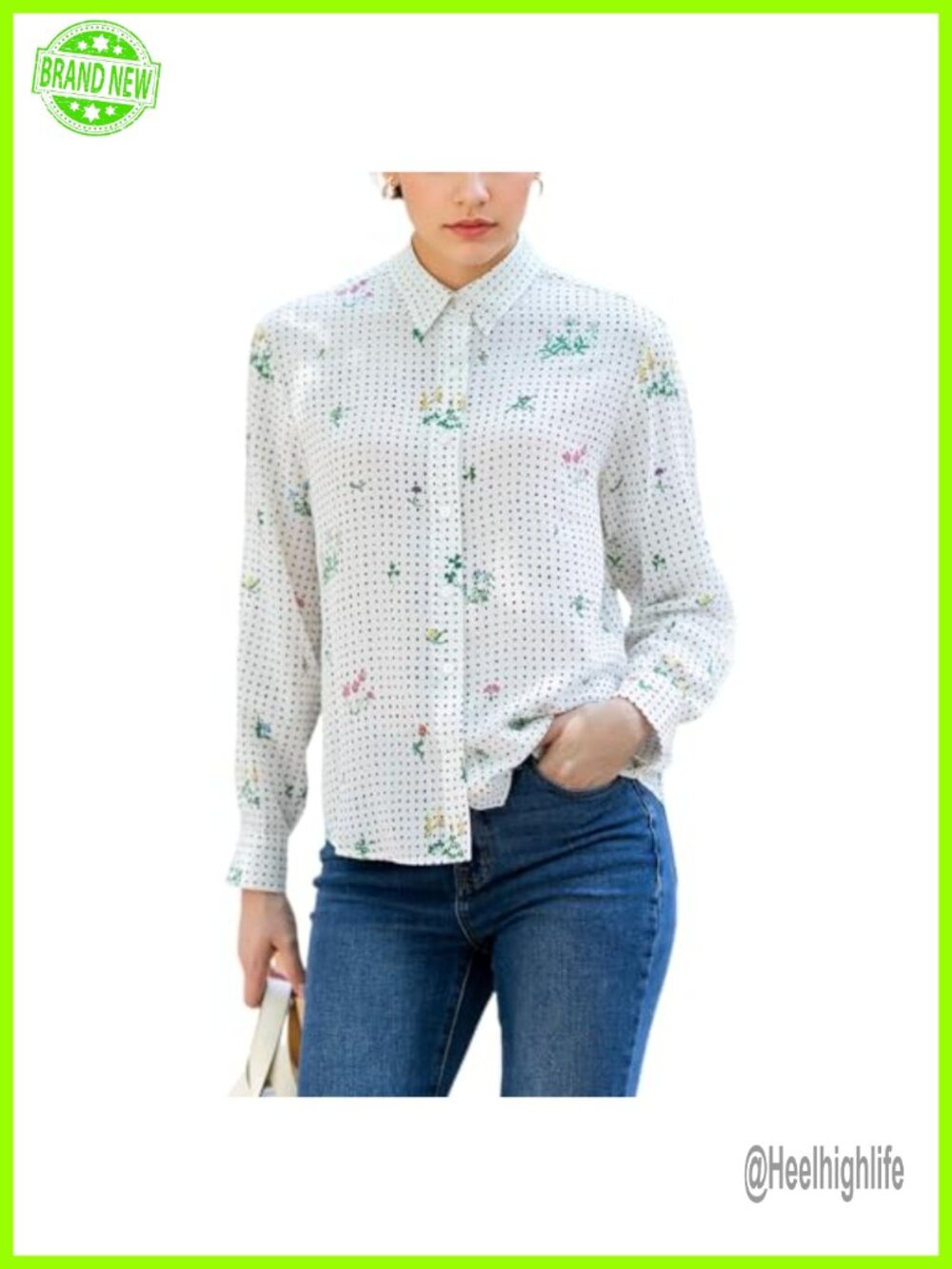 Silk Blouse V-Neck Button Down Floral Print Long Sleeve Top Casual Work